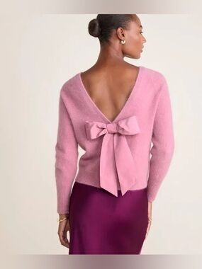 Vineyard Vines Sweater Womens XS Luxe Bow Back Pink Wool Fox New